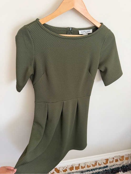 Shabby Apple Dresses & Skirts - Shabby Apple Olive Textured Fit-and-Flare Dress